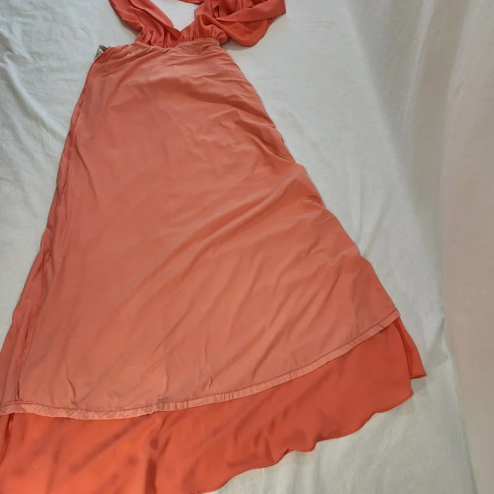 V-Neckline Long Prom Dress  by Studio F Size 8 Coral Color 85% Poly. Worn Once! - Picture 16 of 16